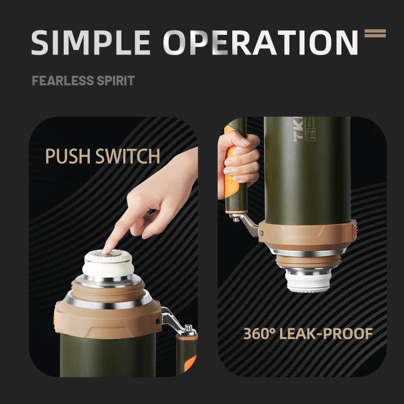 2000ml Stainless Steel Thermos Portable Vacuum Flask Insulated Tumbler Thermo Bottle TKK SUS-316 with Rope