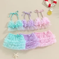 Toddler Baby Girls Bikini 2pcs Beach Swimwear Tulle Halter Camisole PP Shorts Bathing Suits Infant Summer Swimsuits 0-24 Months 1