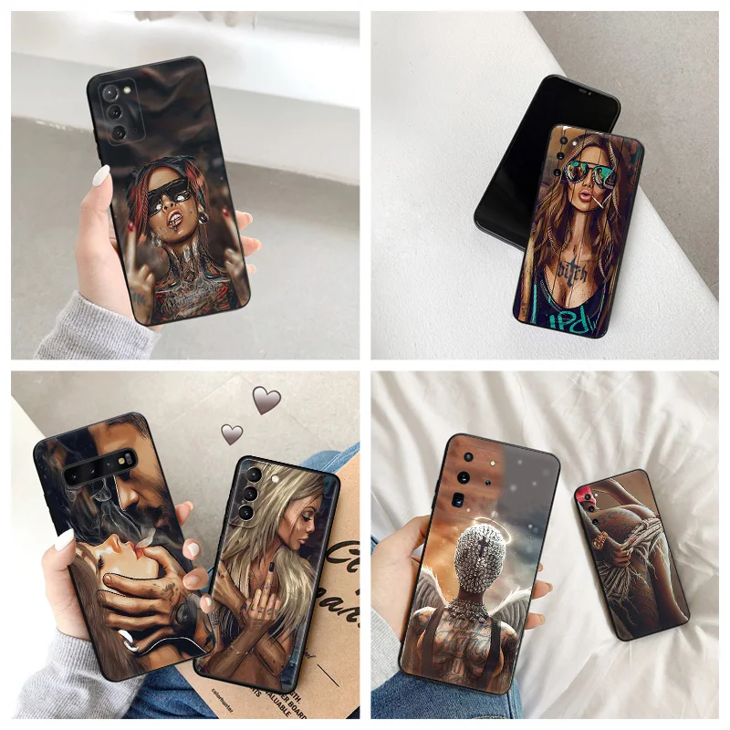 Custodia Per Telefono Anti-Goccia Nera Opaca Per Samsung S23 S22 S21 S20 Fe S10 Sexy Sleeve Tattoo Girl Galaxy Note 20 Ultra 10 Lite 9 Cover