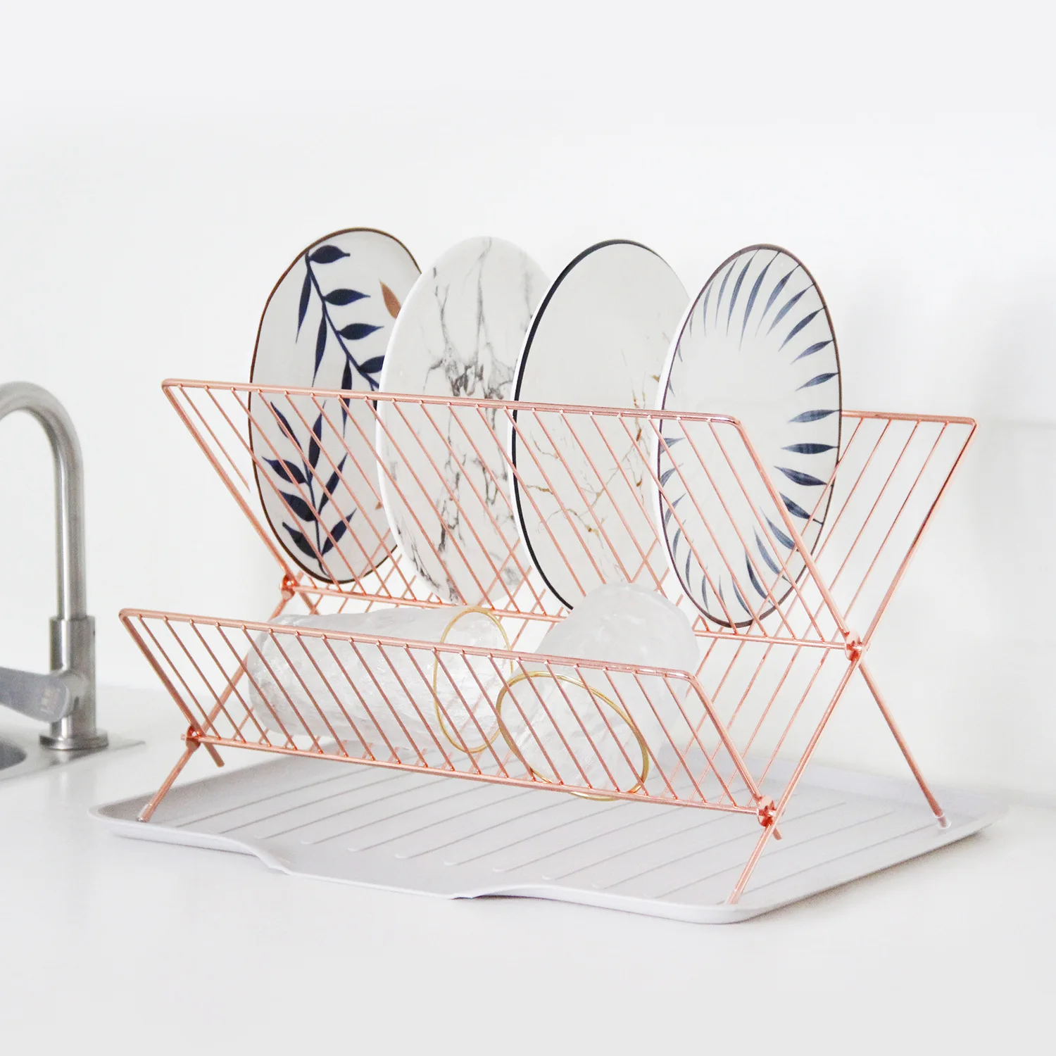 Folding Drain Rack Simple Home X-shaped Metal Kitchen Rack Tableware ...