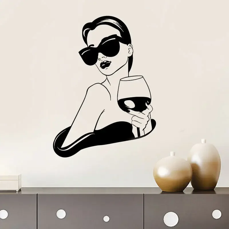 Beautiful woman vinyl wall decal girl fashion lady drinking bar decoration sticker home art wall decoration NH01