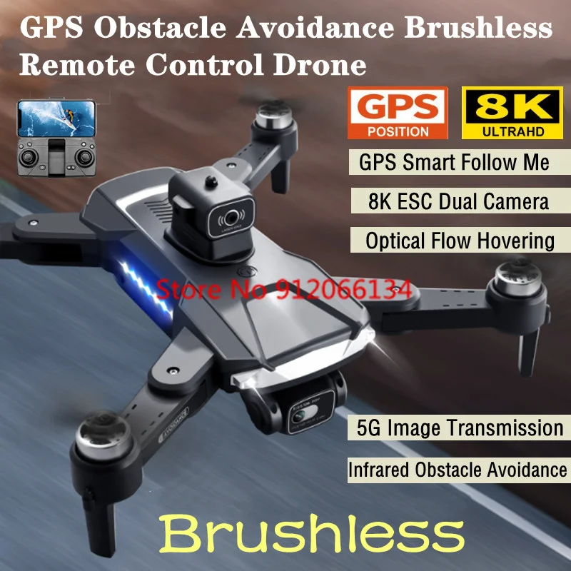 

8K Dual Camera GPS Avoid Obstacles RC Quadcopter 5G Brushless Smart Return Optical Flow Hovering WIFI FPV Remote Control Drone