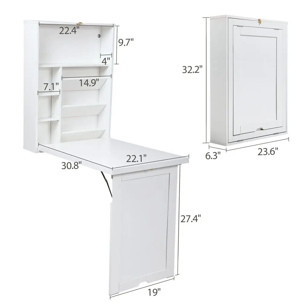 Computer Wall Mounted Folding Laptop Desk w/Multiple Storage,Modern Space-Saving 5