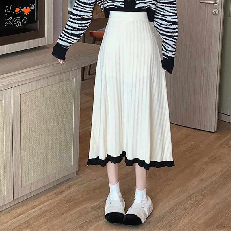 

Elegant Temperament Solid Color Pleated Skirts For Women 2023 Fashion Long Skirts Korean Women's Clothes High Streetwear Skirts