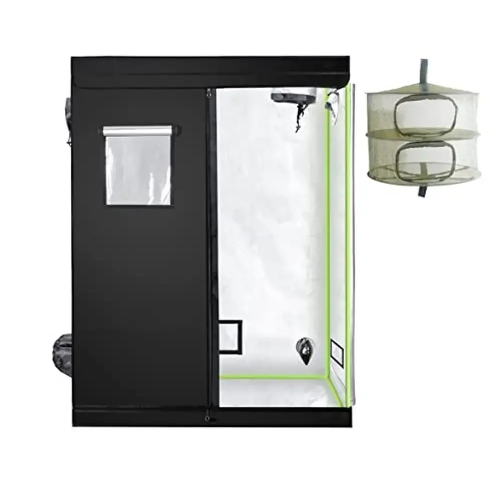 Indoor Grow Tent Black 48''x48''x79'' 600D Diamond Mylar 16mm Metal Poles Waterproof Floor Hanging Dry Rack Ventilation Ports
