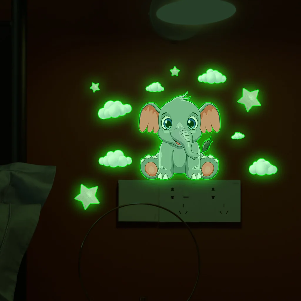 New Luminous Wall Stickers Luminous Little Elephant Cloud Wall Stickers Baby Kids Room Decor Bedroom Home Decoration Glow In The Dark Combination Decal