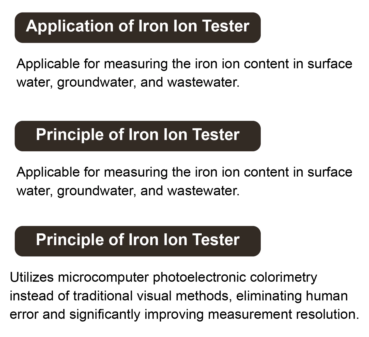 Iron Ion Concentration Meter Portable TFe Analyzer Digital Iron Tester for Water