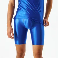 Men Oil Shiny Shorts gym Shapewear Ice Silk High Elastic Sexy Boxer Tight Shape U Pouch Sheath Man Shorts Smooth Candy Color