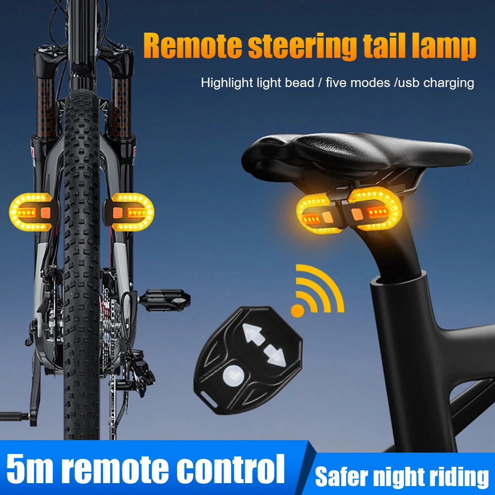 USB Rechargeable Bike Turn Signals With Remote Control | Waterproof 5-Mode Tail Light For Night Riding