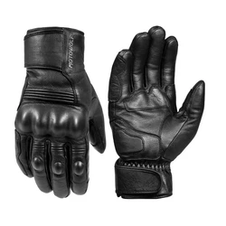 Winter Waterproof Leather Motorcycle Gloves for Men - Thermal, Touch Screen Riding Gloves (Black)