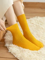 10 paires rétro femmes coton chaussettes amples automne hiver tricot couleur unie longue noir coréen japonais étudiant filles 3