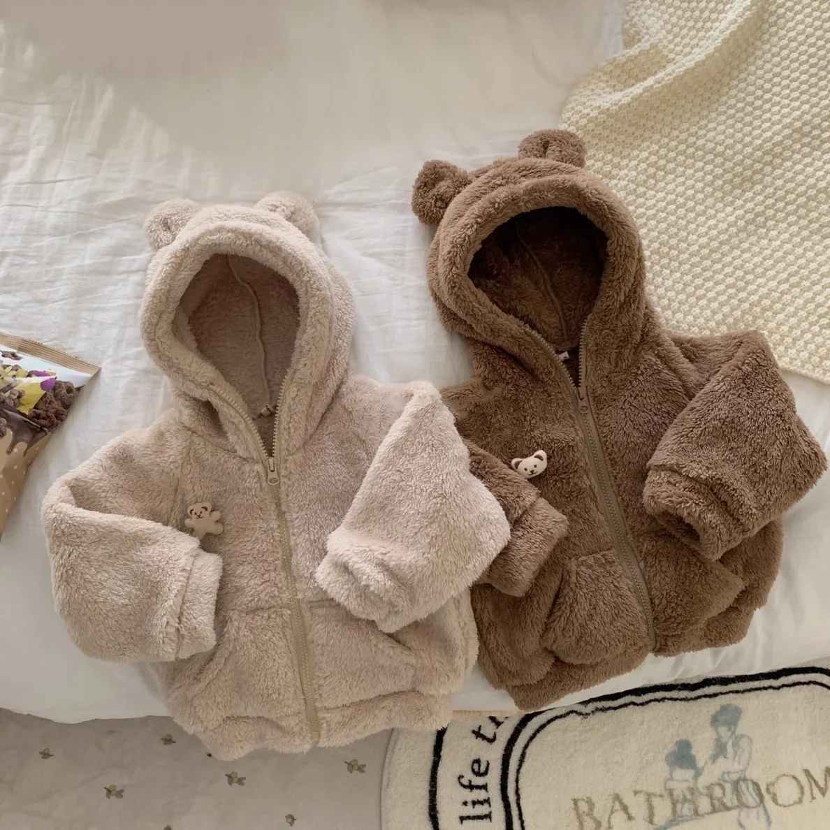 4410 Baby Coat Winter Korean Plush Baby Boy's Coat Plus Velvet Padded Hooded Warm Jacket Outerwear