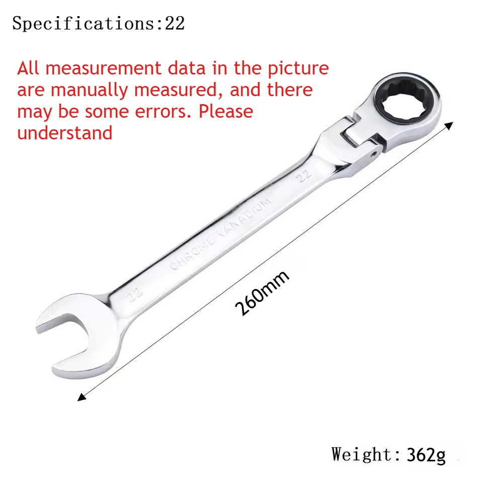 Universal 72-Tooth Flexible Pivoting Head Ratchet Wrench, Metric Manual Tool