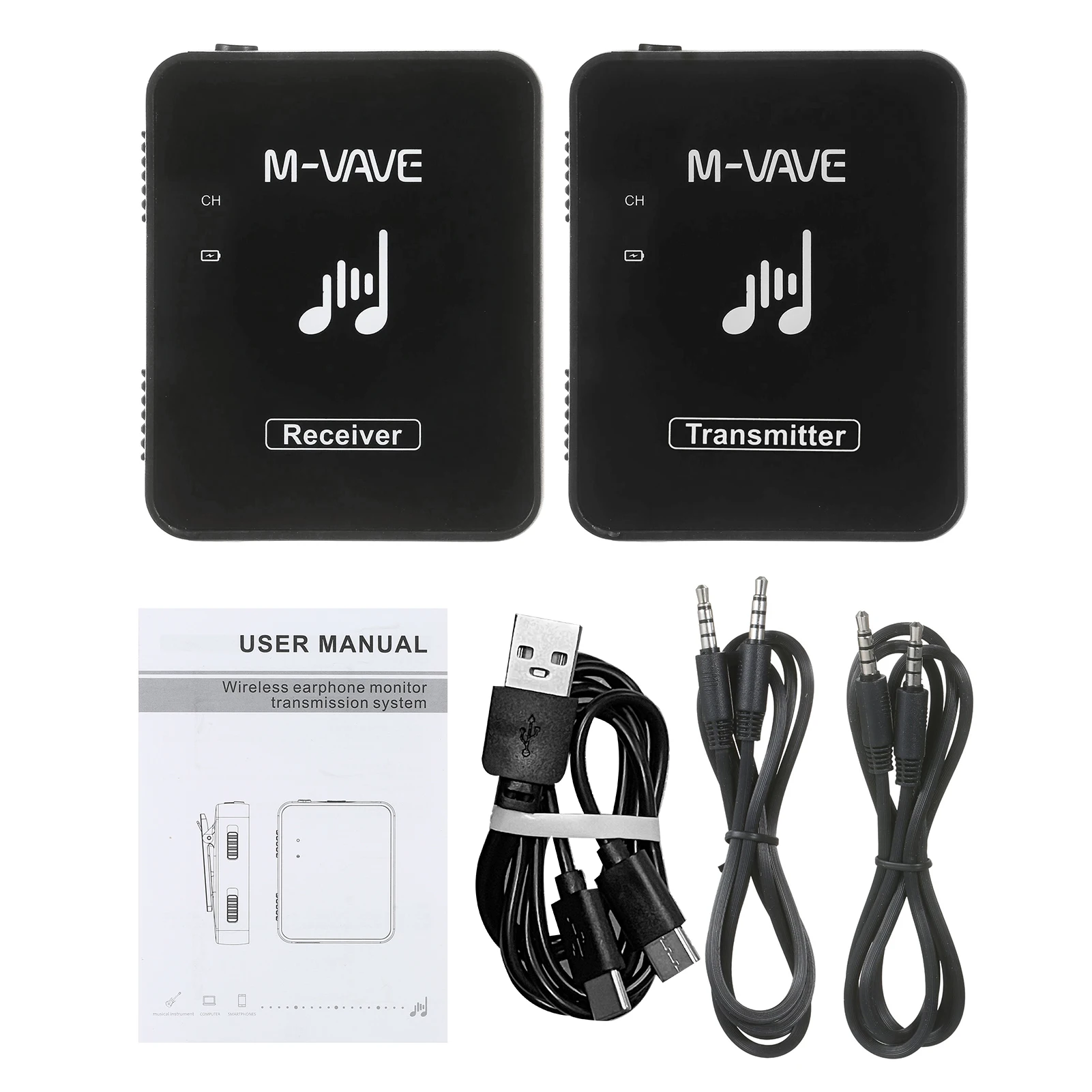 Wireless Earphone Transmitter M-VAVE SWS10 2.4GHz Wireless Earphone Monitor Transmission System USB Rechargeable Transmitter & Receiver Support Mono/Stereo