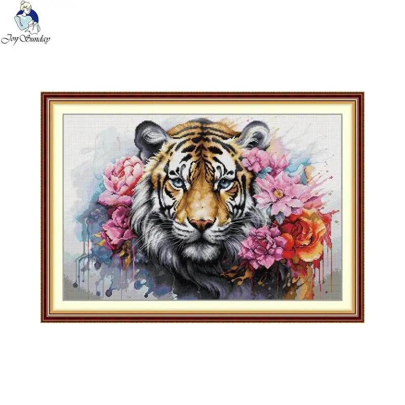 Joy Sunday Tiger Printed Cross Stitch Kit Animal Embroidery Fabric Printed Canvas Handmade Hobby DIY Home Decoration Gifts cross stitch kit