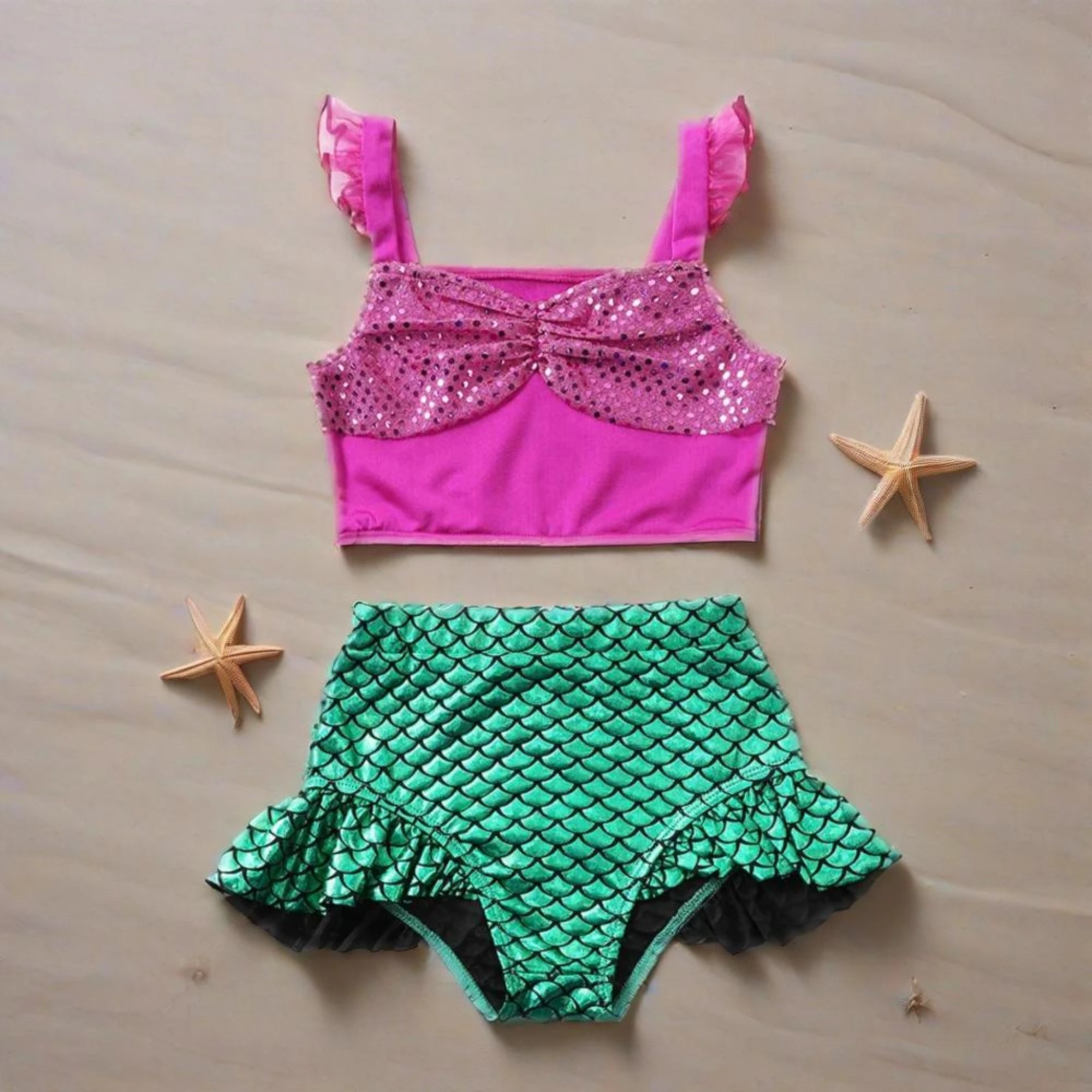 Mermaid Purple Cute Swimsuit For Girls Baby Princess Swimwear BikiniWomen'S Two-Piece Children'S Clothes Beach Trunks Wreath