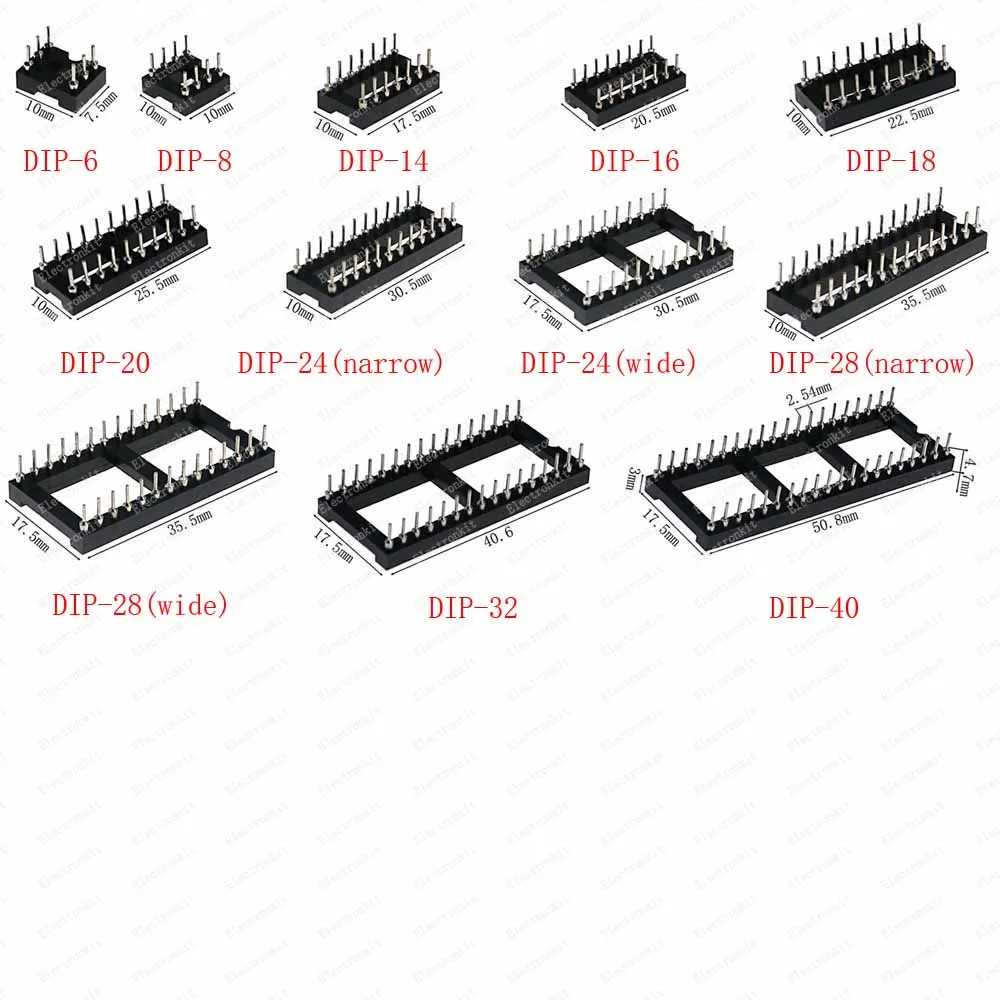 115pcs 12value Round Hole Ic Socket Kit Connector DIP6 DIP8 DIP14 DIP16 DIP18 DIP20 DIP24  DIP28 DIP40 Pin Sockets