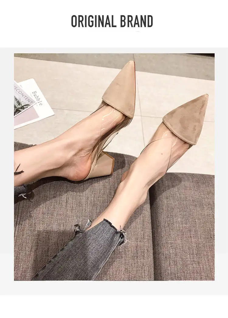 Summer Women's Pointy High Heels Half Support Transparent Fashion Thick Heel Sandals Root Women's Shoes
