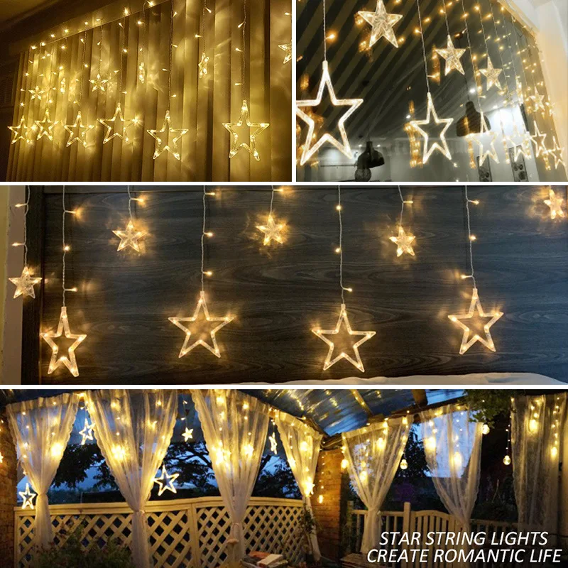 3.5M LED Garland Curtain Lights String Star Moon Fairy Star Christmas Romantic Holiday Lamps for Garden Party Wedding Decoration new arrived free shipping hot hot xxx photo full color p10 1 2x1 8m led new stage lights curtain