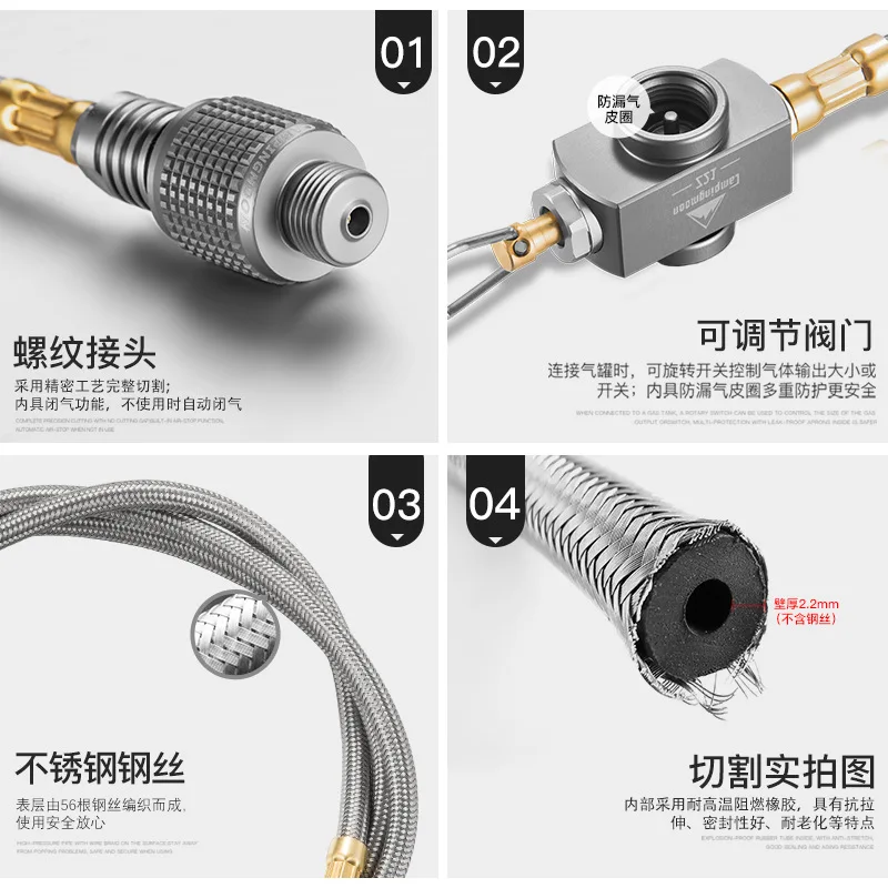 Gas Tank Extension Pipe With Valve Campingmoon Z21 20/25/60/75cm Camping Gas Tank Accessories Connect Pipe