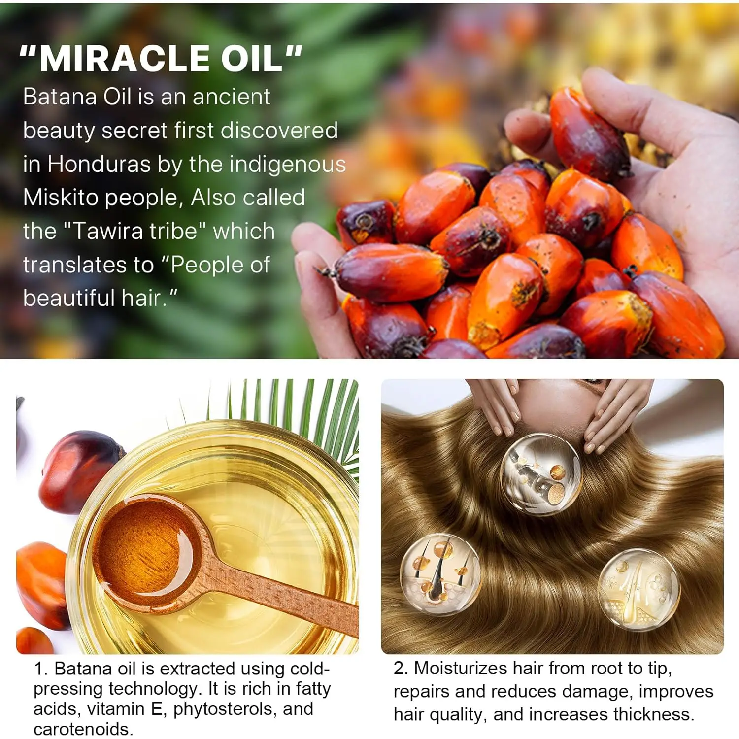 Natural Organic Batana Oil For Hair Growth And Thickness Eliminates Split Ends Moisturize Repair Hair Women Men Loss Care hair oil