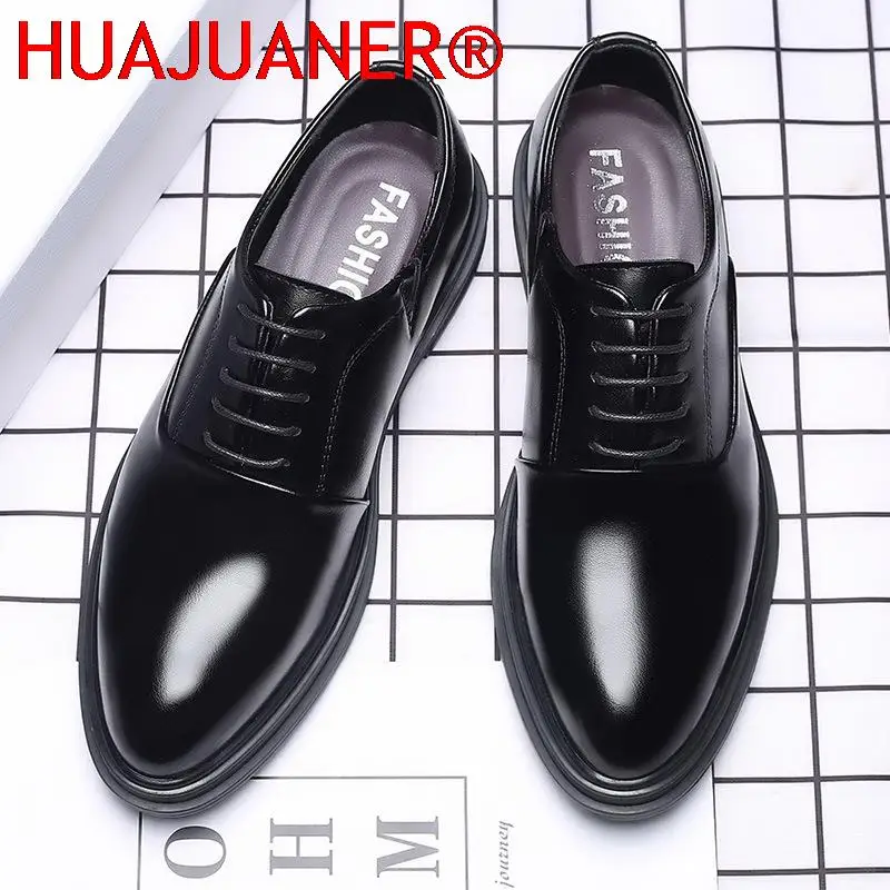 Spring Autumn Simple Large Size Men's Dress Shoes Pointed Height Increasing Men Waterproof Formal Business Leather Shoes Men