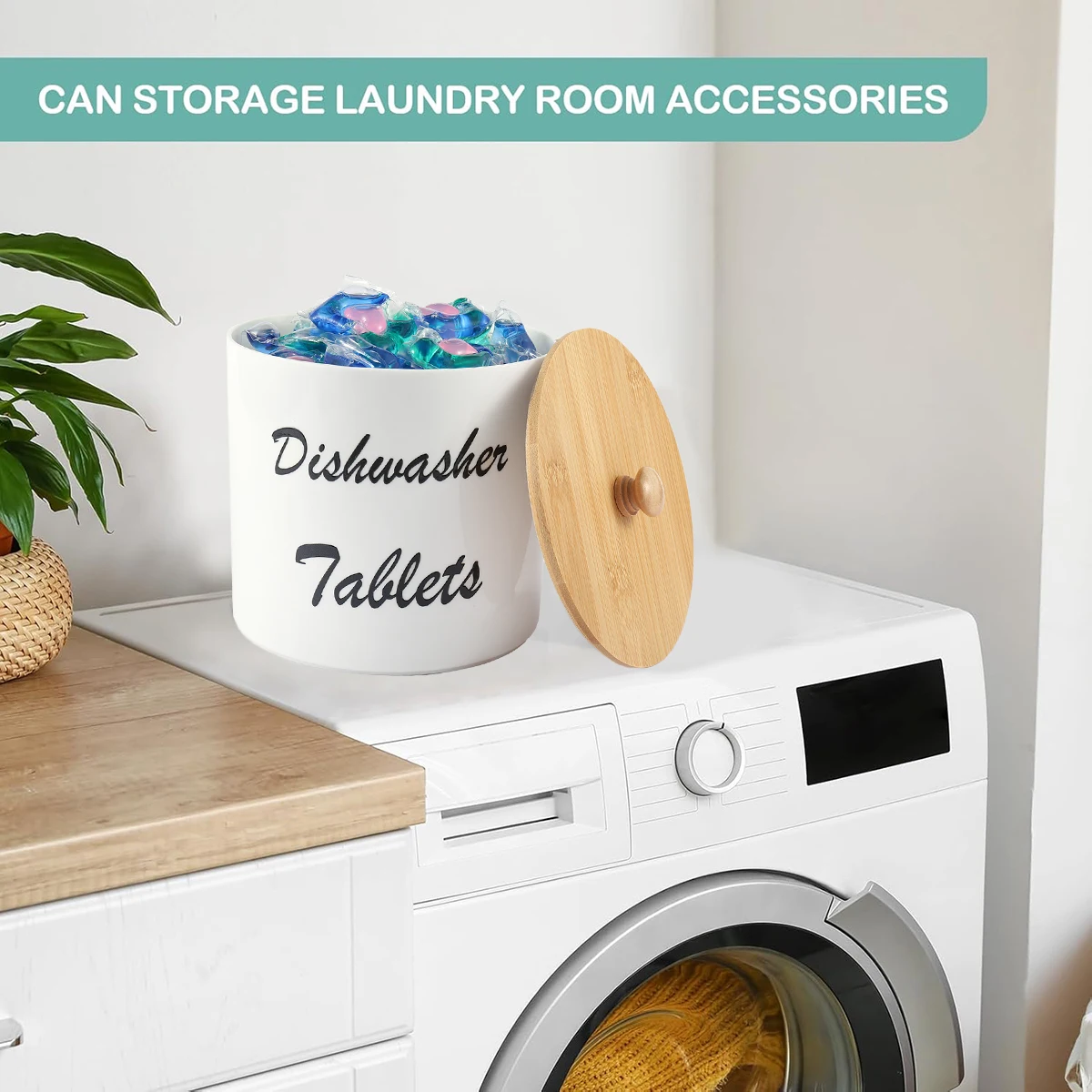 Dishwasher Pod Container with Bamboo Lid Acrylic Storage Box Dishwasher Detergent Container, Farmhouse Kitchen Tablet Organizer 3