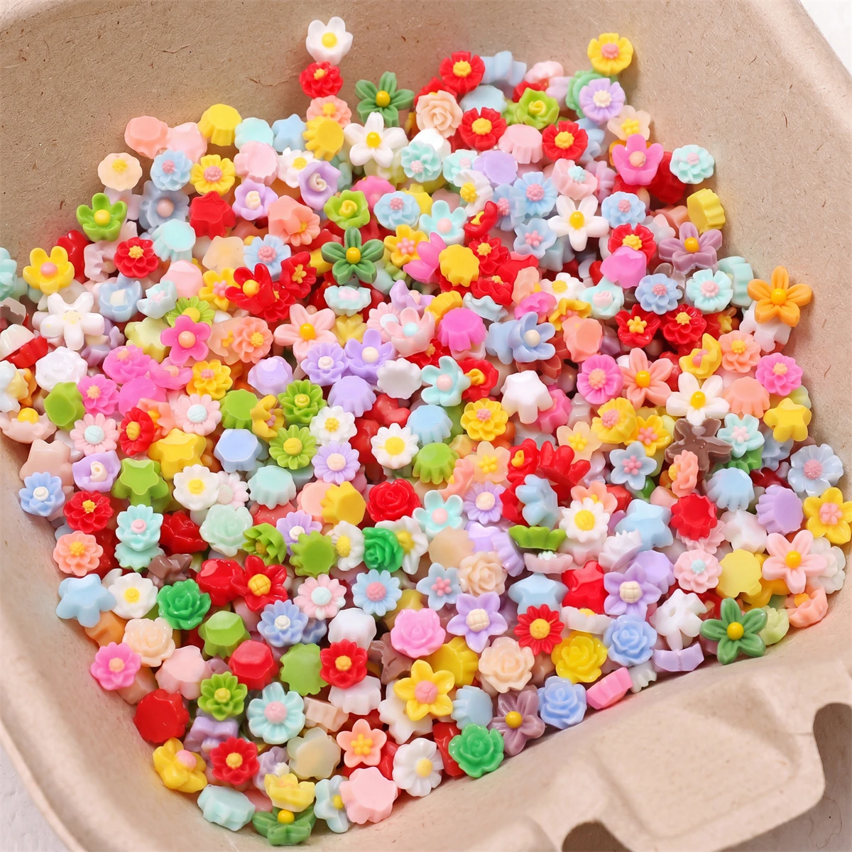 50pcs 6-7mm 혼합 색상 귀여운 수지 꽃 구슬 구멍 없음 느슨한 구슬 의류 스크랩북 장식 용품 DIY 액세서리