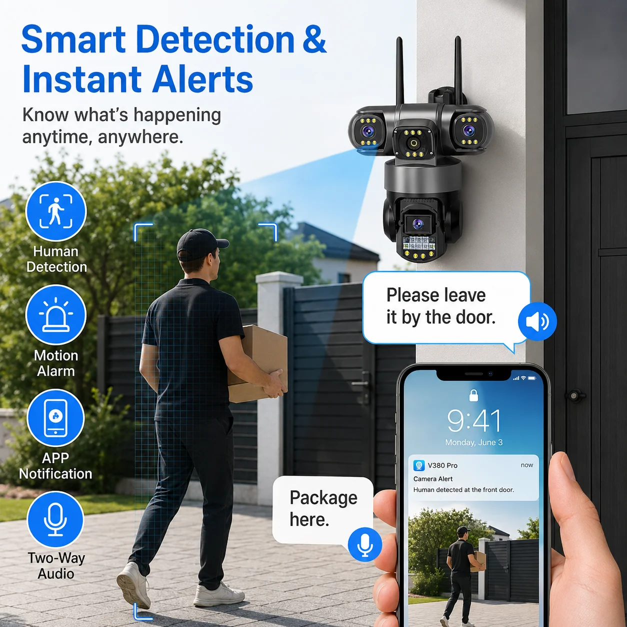 Caméra 256 Go avec carte SIM, 12MP, 6K, 4G/Wi-Fi, triple objectif, triple écran, vision nocturne, protection de sécurité, surveillance vidéo 1 Caméra 256 Go avec carte SIM, 12MP, 6K, 4G/Wi-Fi, triple objectif, triple écran, vision nocturne, protection de sécurité, surveillance vidéo 1