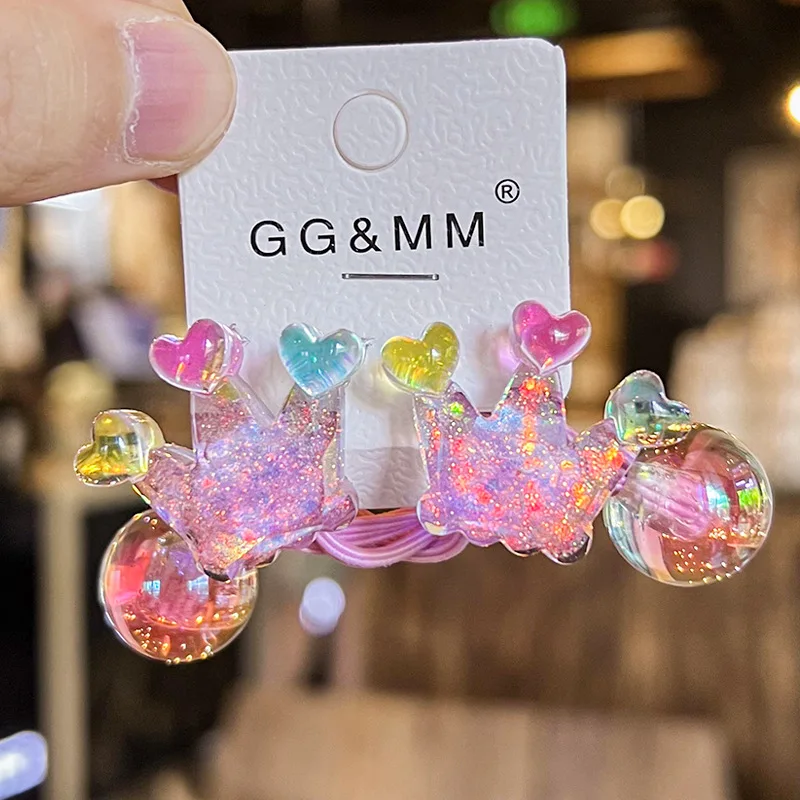 2 Teile/satz Regenbogen Krone Herz Elastische Haarbänder Für Mädchen Nette Bär Haar Gummibänder Kinder Floral haargummi mädchen Haar Zubehör – Detail 12
