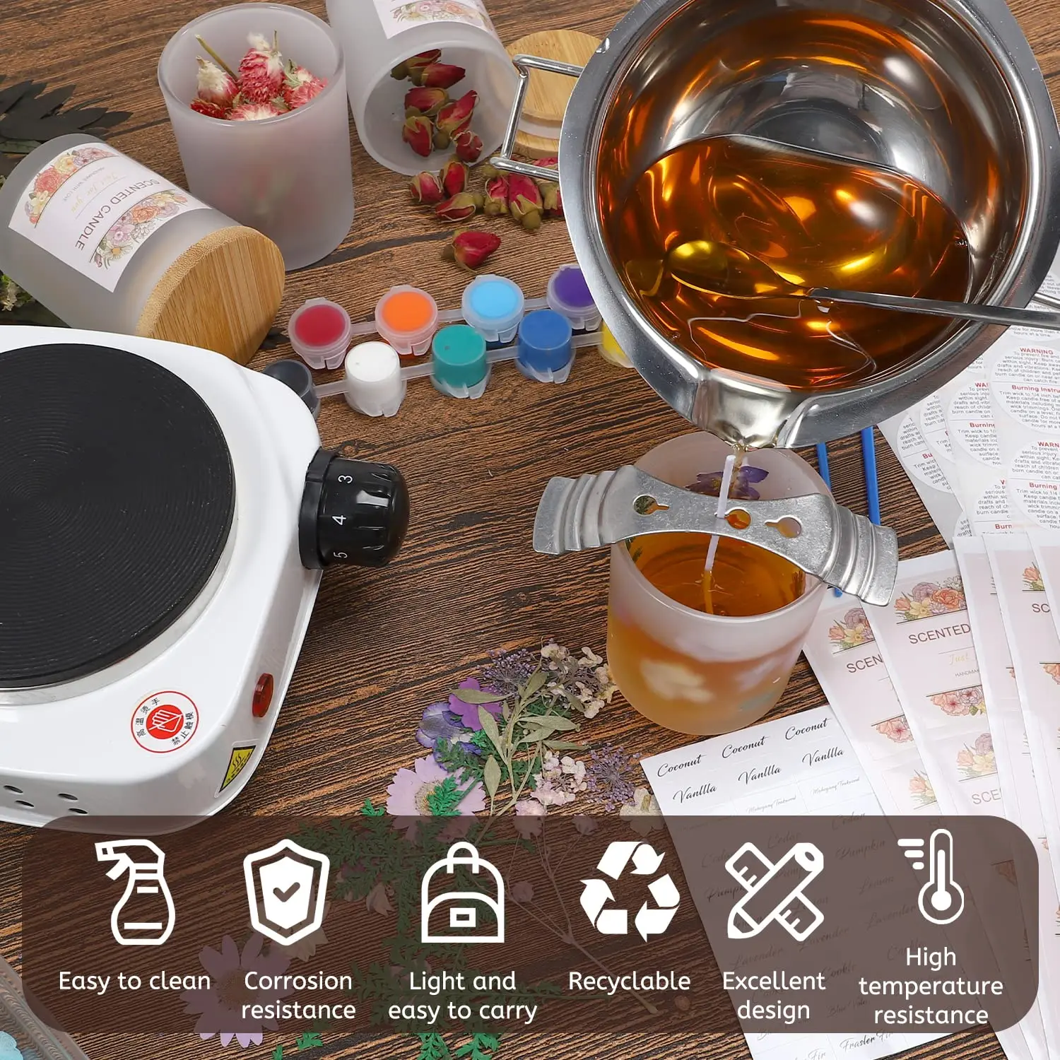 6 Pack Candle Jars with Lids Empty Candle Jars for Making Candles Thick Glass for Hand Making DIY Craft candle making supplies