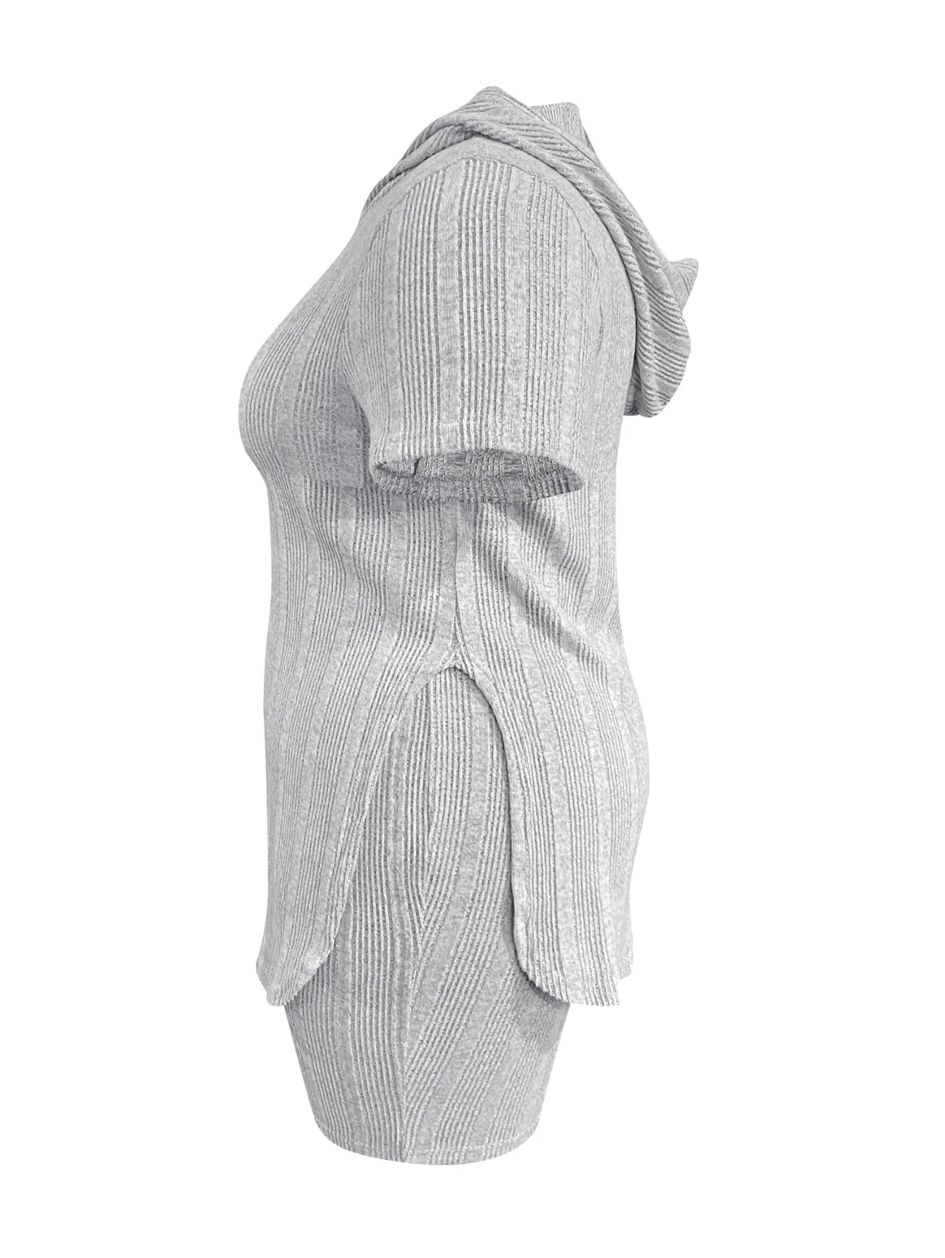 LW Plus Size Two pieces sets Hooded Collar Side Split Shorts Set summer short sleeve Top + short sets casual Two pieces sets