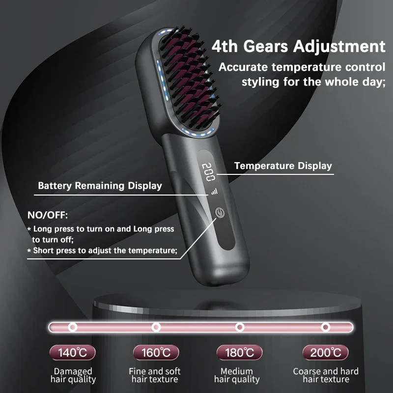Wireless Straight Curling Hair Comb Heating Negative Ion Hair Straightener Rechargeable Anti-scalding Electric Hair Care Brushes 2