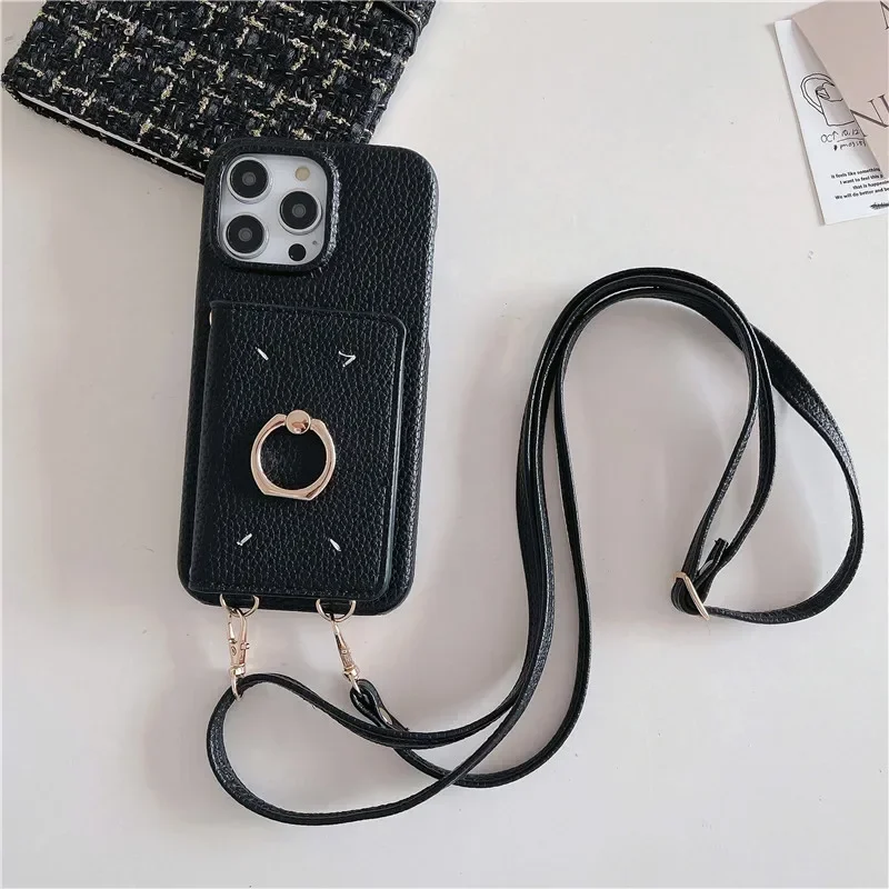 Elegant Crossbody Lanyard Leather Phone Case with Card Holder and Shockproof Design