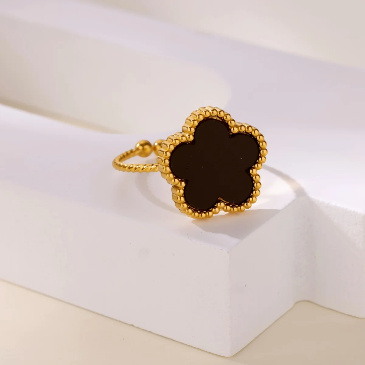 Five Leaf Clover Rings For Women 3 Colors Gold Plated Stainless Steel