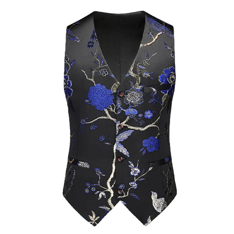 Large Size 6XL Men Luxury Jacquard Wedding Suit Vest Black Blue White Business Banquet Party Casual Flower Dress Waistcoat Homme dress vests