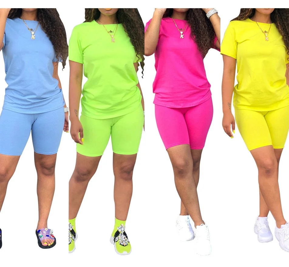 

Loungewear Women Clothing New Solid Color O Neck Short Sleeve T-Shirt Top Package Hip Shorts Casual Sports 2 Piece Sets