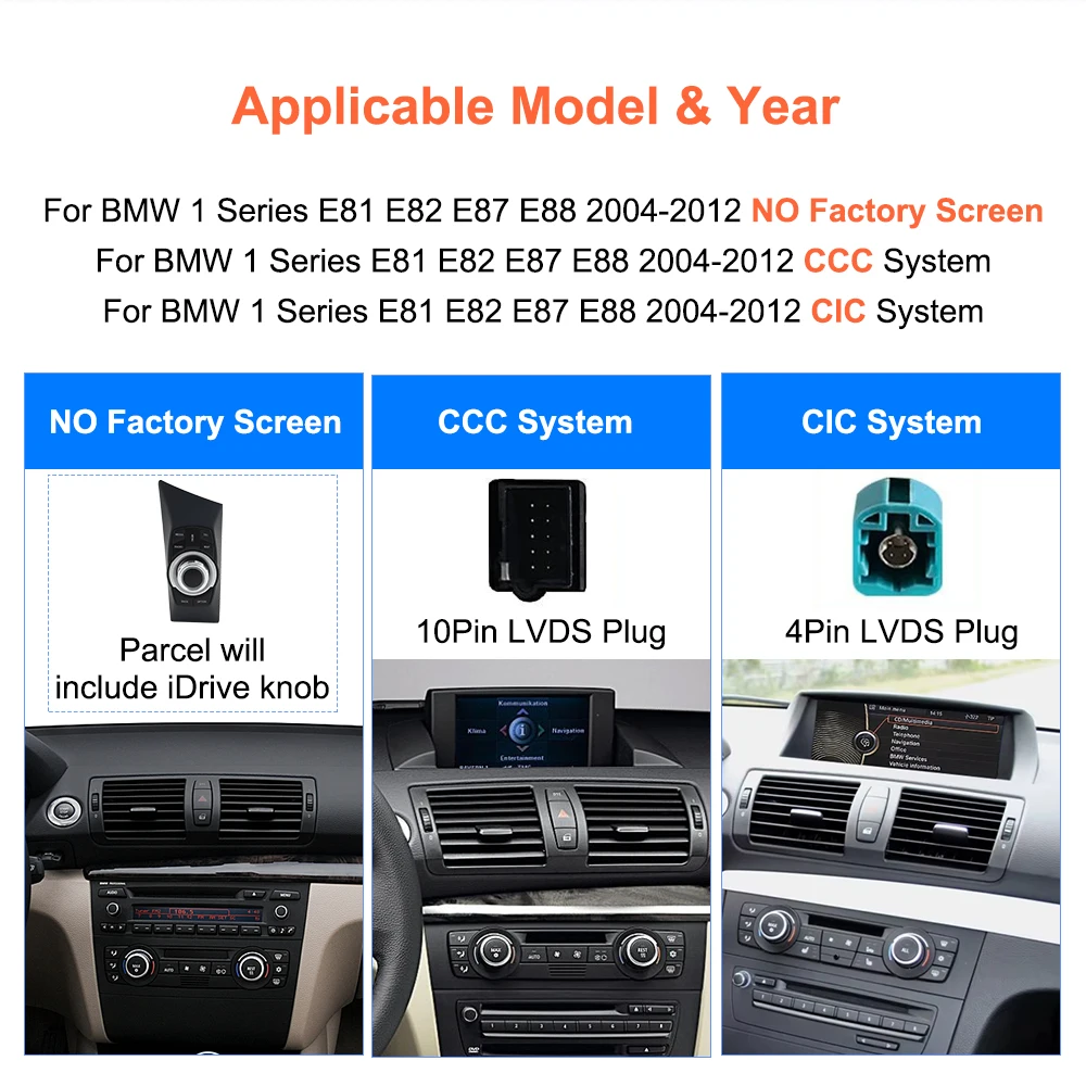 Pantalla Bonroad de 10.25 pulgadas con Linux y Carplay para BMW Serie 1 120i E81 E82 E87 E88 2004-2012 CCC CIC iDrive Android Auto Youtube Stereo 2
