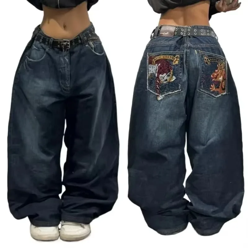 2024 New American Hip-hop Retro Loose Jeans Female Y2K Harajuku High Waist Wide leg Pants Gothic Wide Pants Street Pants Male 2
