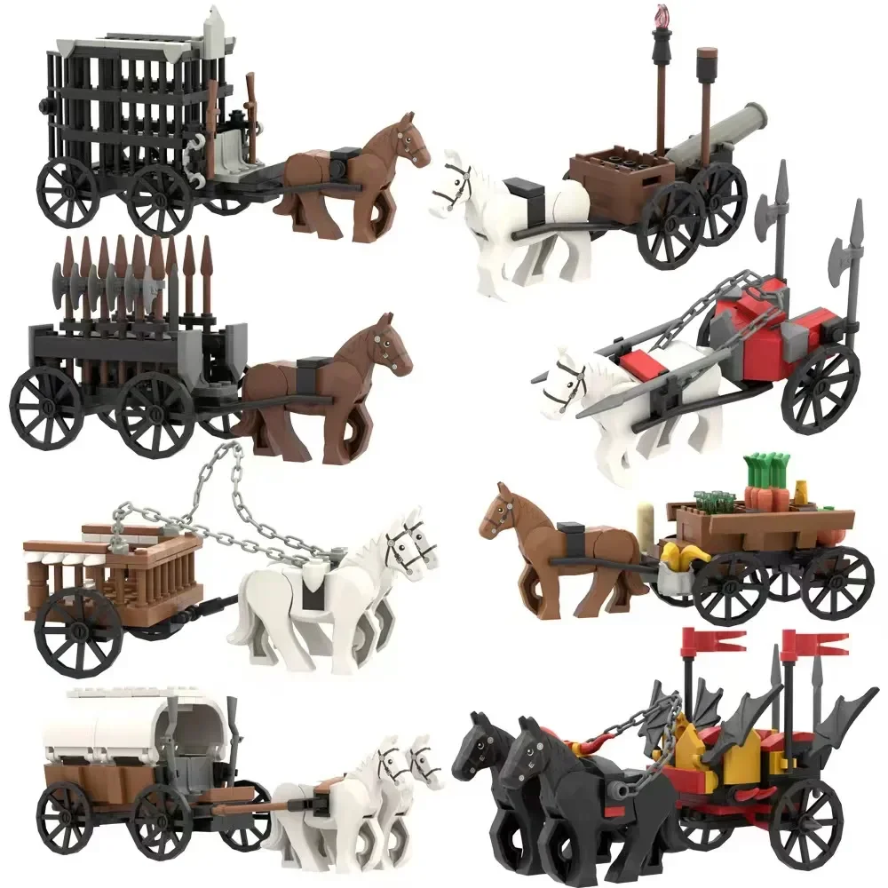 

Moc Medieval Military Transport Vehicle Block Truck Siege Weapon Prison Carriage War Horse Castle Brick Toy Boy Gift