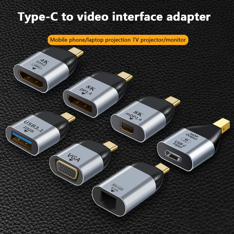 Адаптер USB C на DP/Mini DP/VGA/RJ45/совместимый с USB Тип C 8K/4K/1080P видео 1000 Мбит/с Lan Ethernet конвертер для Macbook