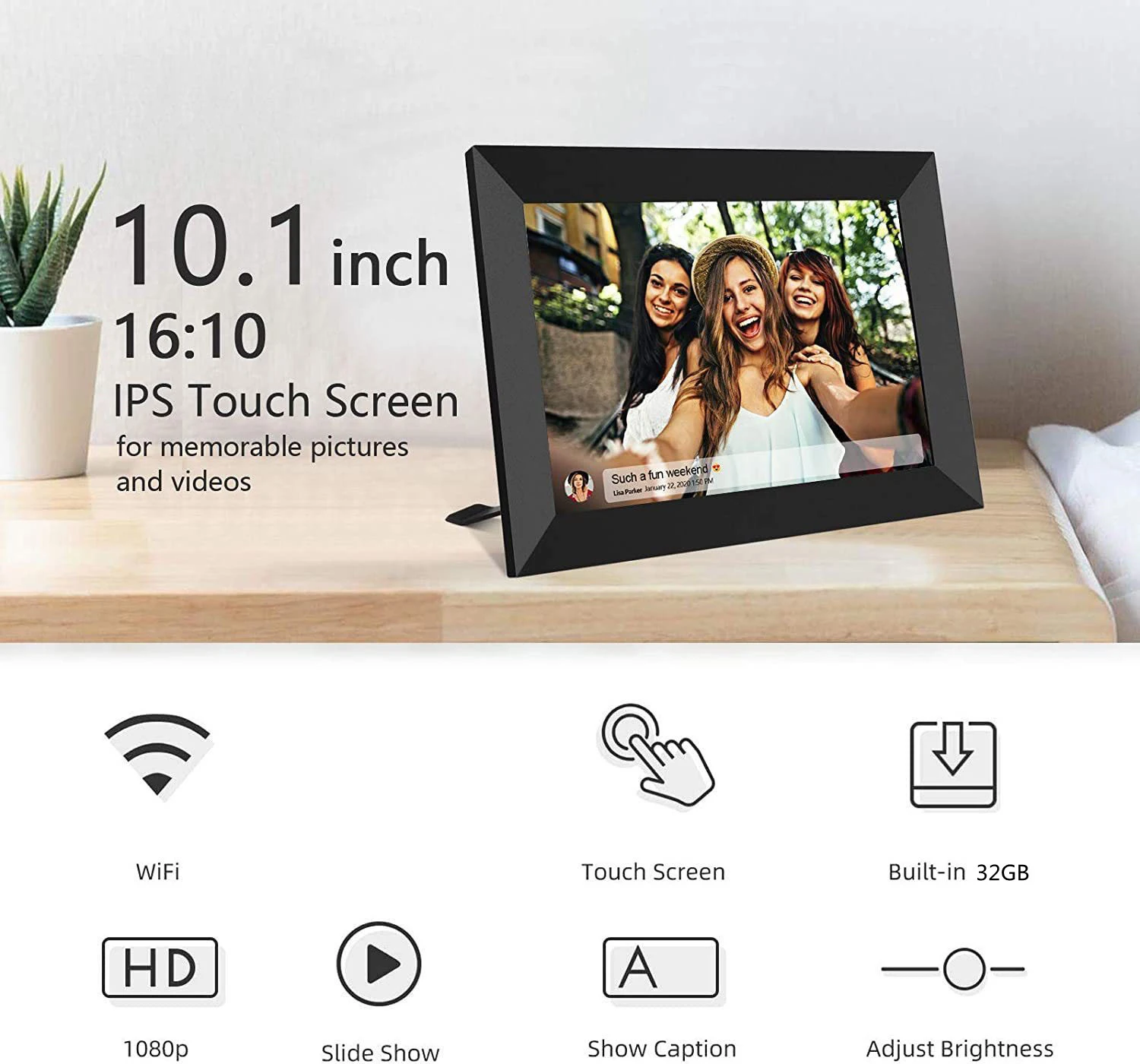 스마트 와이파이 디지털 포토 프레임, HD IPS 터치 스크린 디지털 액자, 어머니날 선물, 10.1 인치 프레임, 32GB