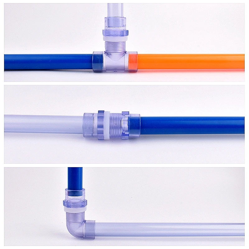 20 ~ 63mm trasparente blu tubo in PVC acquario serbatoio di pesce giunto di scarico giardino di casa fai da te presa di ingresso dell'acqua tubo del serbatoio connettori a t