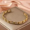 Women's Stainless Steel Opening Bangle Bracelet, Personalized Simple Hollow Gold Color Metal Bracelet, Party Jewelry Accessories 2