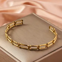Women's Stainless Steel Opening Bangle Bracelet, Personalized Simple Hollow Gold Color Metal Bracelet, Party Jewelry Accessories 2