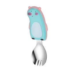 Juego de vajilla portátil para bebé, cuchara de acero inoxidable, tenedor, cubiertos de alimentación infantil, tenedor de dibujos animados, cuchara de autoalimentación, regalo