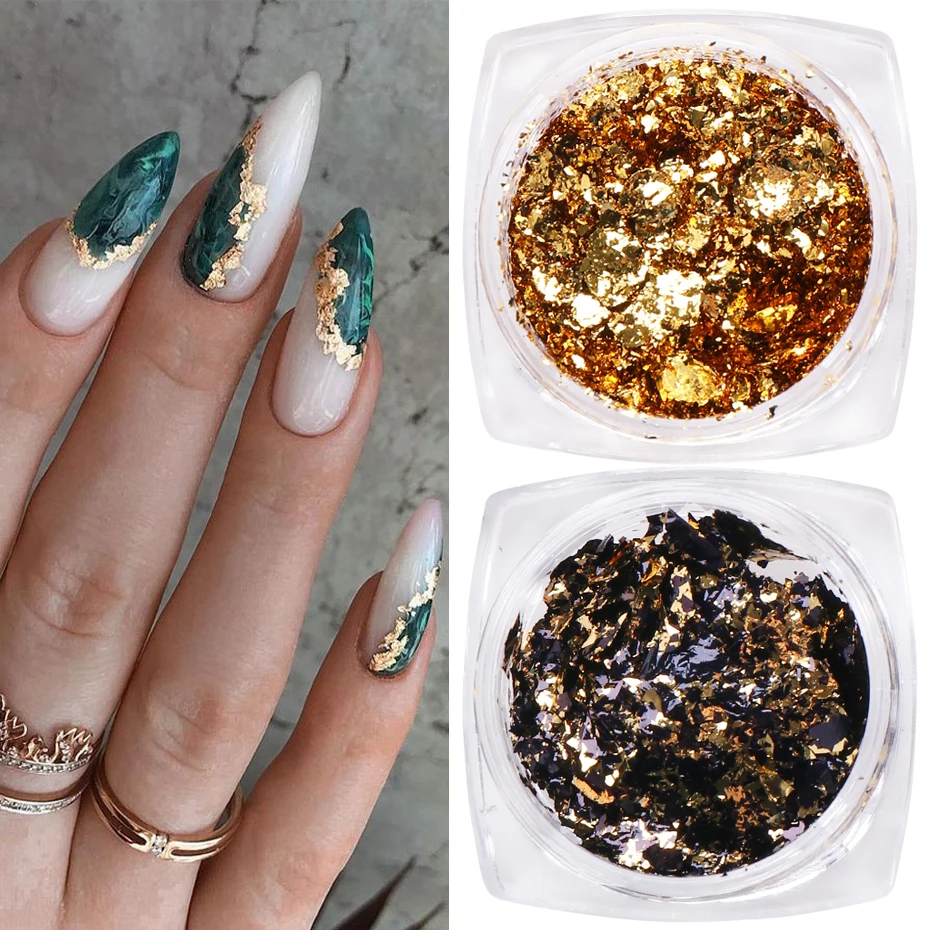 1 Box Gold Glitter Flakes Irregular Aluminum Foil Sequins Nails Chrome Powder Winter Manicure Nail Art Decorations LY1858-1 nail glitter