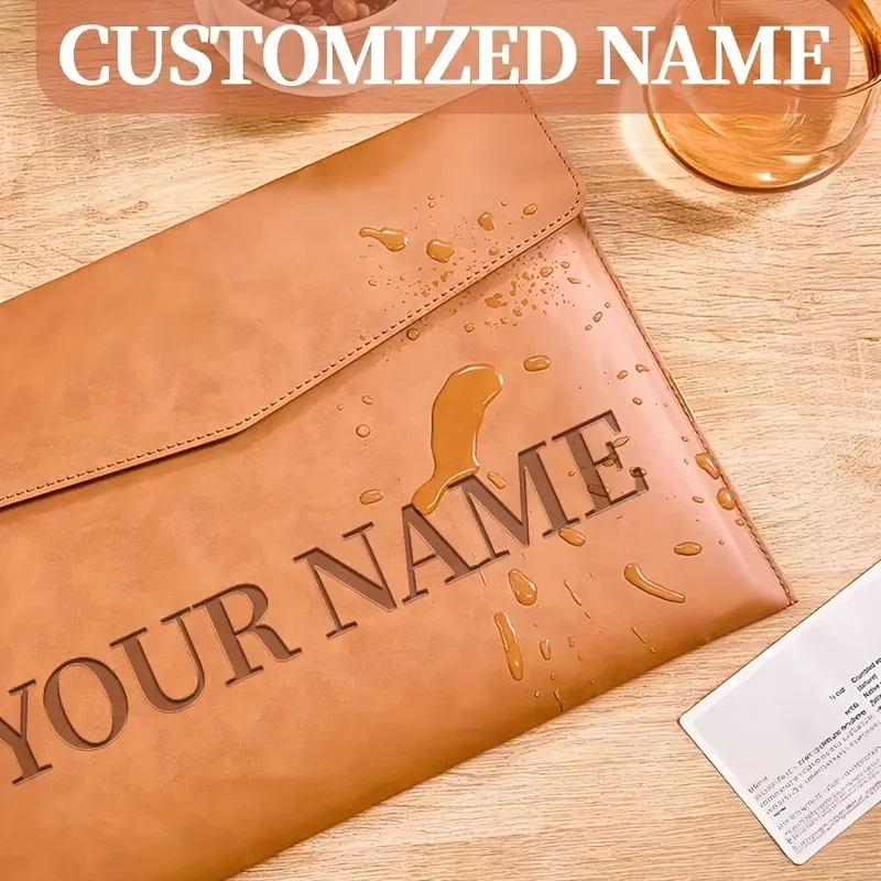 Personalized PU Leather A4 File Folder Custom Name Magnetic Closure File Bag Waterproof Document Laptop Bag for Office School