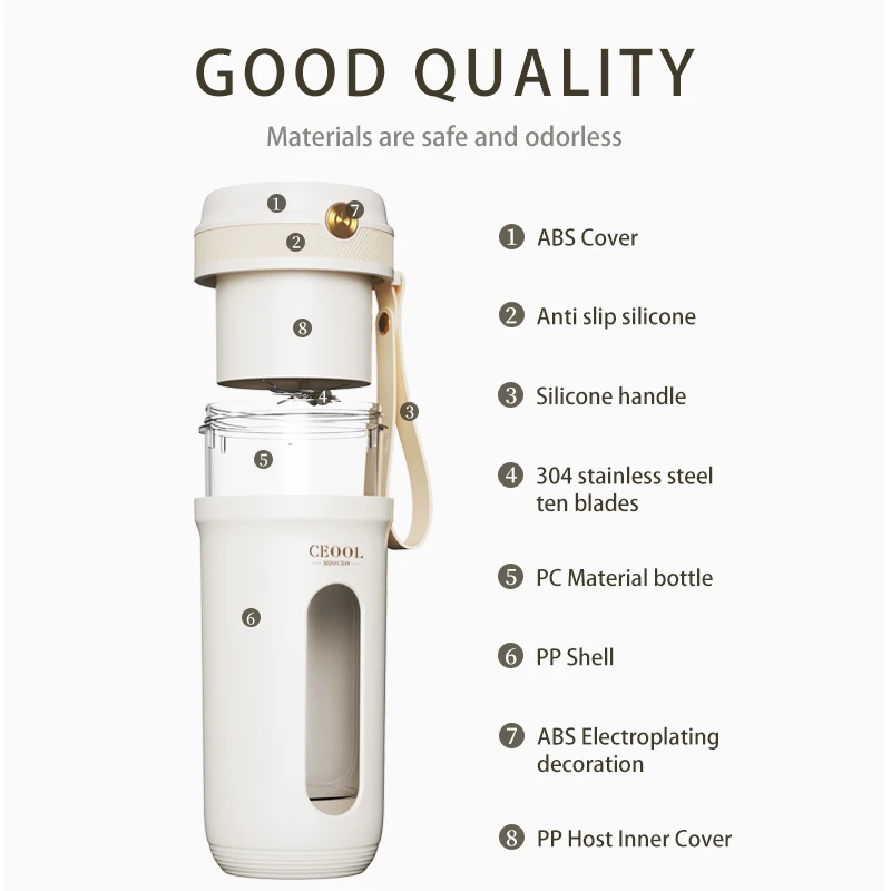 350ML Electric Juicer Portable Smoothie Blender USB Rechargeable Traveling Fruit Juicer Cup MiniJuicerMaker BlenderCup forSports 6
