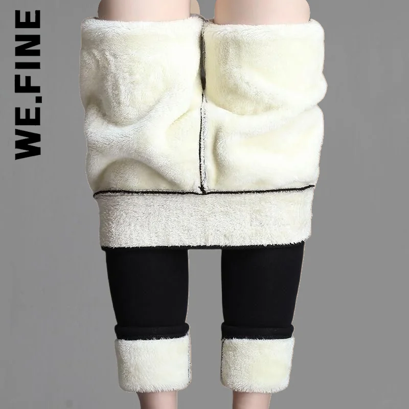 We.Fine Winter Women Thicken Warm Leggings Thick Velvet Fleece Pants High Waist Female Thermal Leggins Cold Resistant Pants
